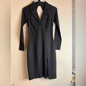 bebe Black Pinstripe Long Sleeve Dress